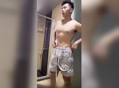 Muscle Asian boy small dick show off