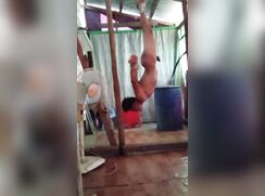Bondage fun with his slaves
