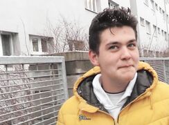 CH 600, Camera guy pays a young guy in a yellow winter hoodie to suck and be fucked