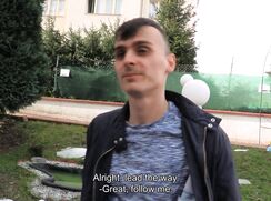 CH 609, Camera guy pays a young guy in a dark grey jacket and a speckled blue top to