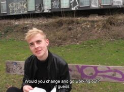 CH 611, Camera guy pays a young guy sitting on a bench reading, in a black jacket and