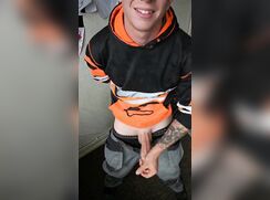 Orange & Black Hoodie Jerk Off-Cum 203
