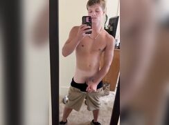 AHV - Blonde twink cums a little in front of his mirror