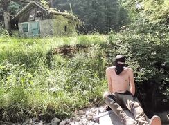 AHV-HD - Cum next to abandoned house in forest wearing MX gear