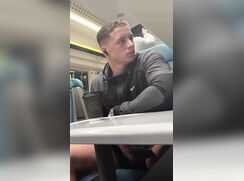 blond jock bulge on train