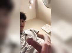 Lad shows his long skinny cock