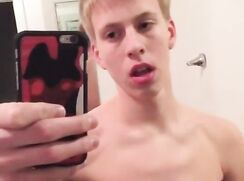 Shaved Cock Blond Mirror Cum