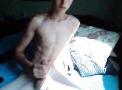 Slender Blond Twink Jerks Shaven Cock & Humps Pillow