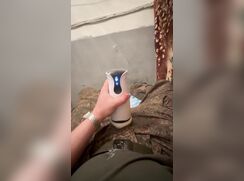 Young soldier testing his new toy