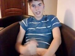 Twink Jerks His Shaved Uncut Cock