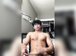 Fit college dude jerks off in his dorm room