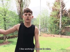 CH 649, Camera guy pays a young guy in a black singlet and shorts exercising in a par