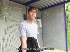 CH 652, Camera guy pays a young guy in a grey T on a railway platform to be suck and