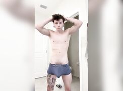 Fit tatted college boy with big dick jerks off