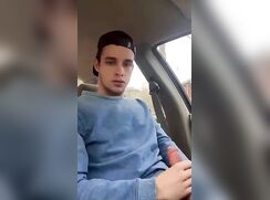 College boy jerking in his car