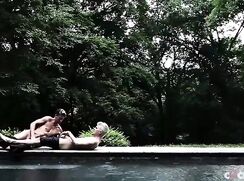 The boy next door loves our pool among other things