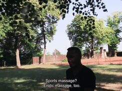 CH 656, Camera guy pays a young guy in a black T and shorts, running, to suck and be