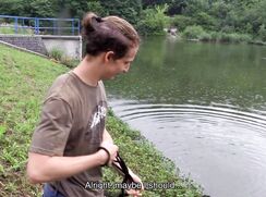 CH 657, Camera guy pays a young guy in a brown T, using a magnet to recover things in