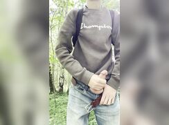 Solo Boy in Forest Jerking