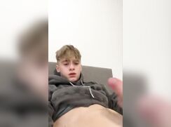Blond twink jerks his cock