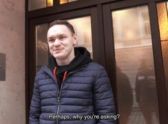 CH 680, Camera guy pays a young guy in a black ribbed jacket and orange trackies, to