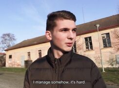 CH 690, Camera guy pays a young guy in a dark brown jacket, in Prosek, to suck and be