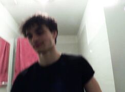 CH 696, Camera guy pays a young guy in a black T and jeans, walking down the street,