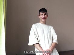 CH 701, Camera guy pays a young guy in a cream top and ripped blue jeans, sitting on