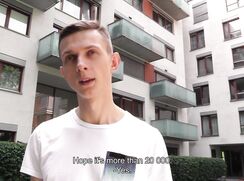 CH 703, Camera guy pays a young guy in an off white T with a black and blue chest poc