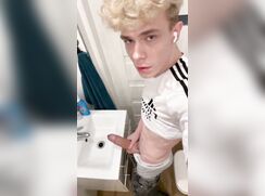 blond young twink boy show huge fat dick