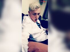 Blond Twink in Black Boxers with Red Seams Jerks Off Hard and Loses Control