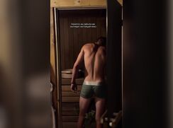 Young russian boy in sauna