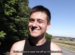 CH 717, Camera guy pays a young guy in a black singlet and denim shorts, walking on a