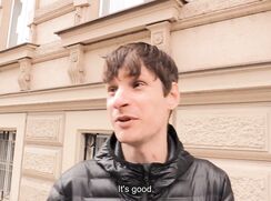 CH 724, Camera guy pays a young guy in a black plasticy hooded jacket, to suck and be