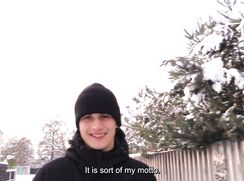 CH 731, Camera guy pays a young guy in a black winter coat and a beanie hat, to suck