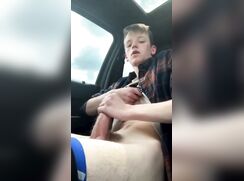 Blond JO in his truck