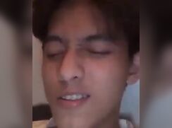 Cutie jerks his uncut cock and eats his cum