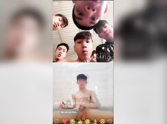 Straight-curious teens watch an Asian guy jerk-off and dildo himself