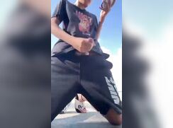 Taking a quick break on his walk to jerk off