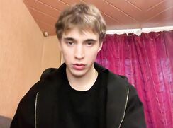 Latvian Guy Stroking His Uncut Dick and Cumming on His Belly