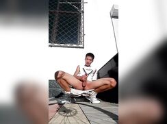 Asian twink porn plays with his cock outdoor