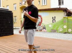 CH 761, Camera guy pays a young guy in a black T and grey workout shorts, practicing