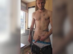 Uncut plumber jerks off