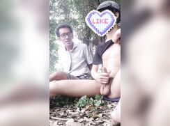 Guy walks up to him outside with a boner. Jerks him off.