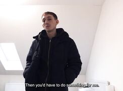 CH 781, Camera guy pays a young guy in a black jacket, looking around a flat, to suck