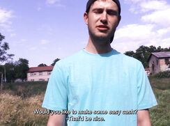 CH 798, Camera guy pays a young guy, in a blue T, black jogging shorts and baseball c