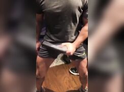 Big hairy cock cums at the gym