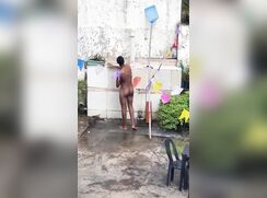 Showering outside