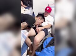 Jock get his cock sucked in the dorm room