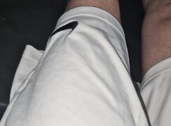 White nike short and black shiney underwear